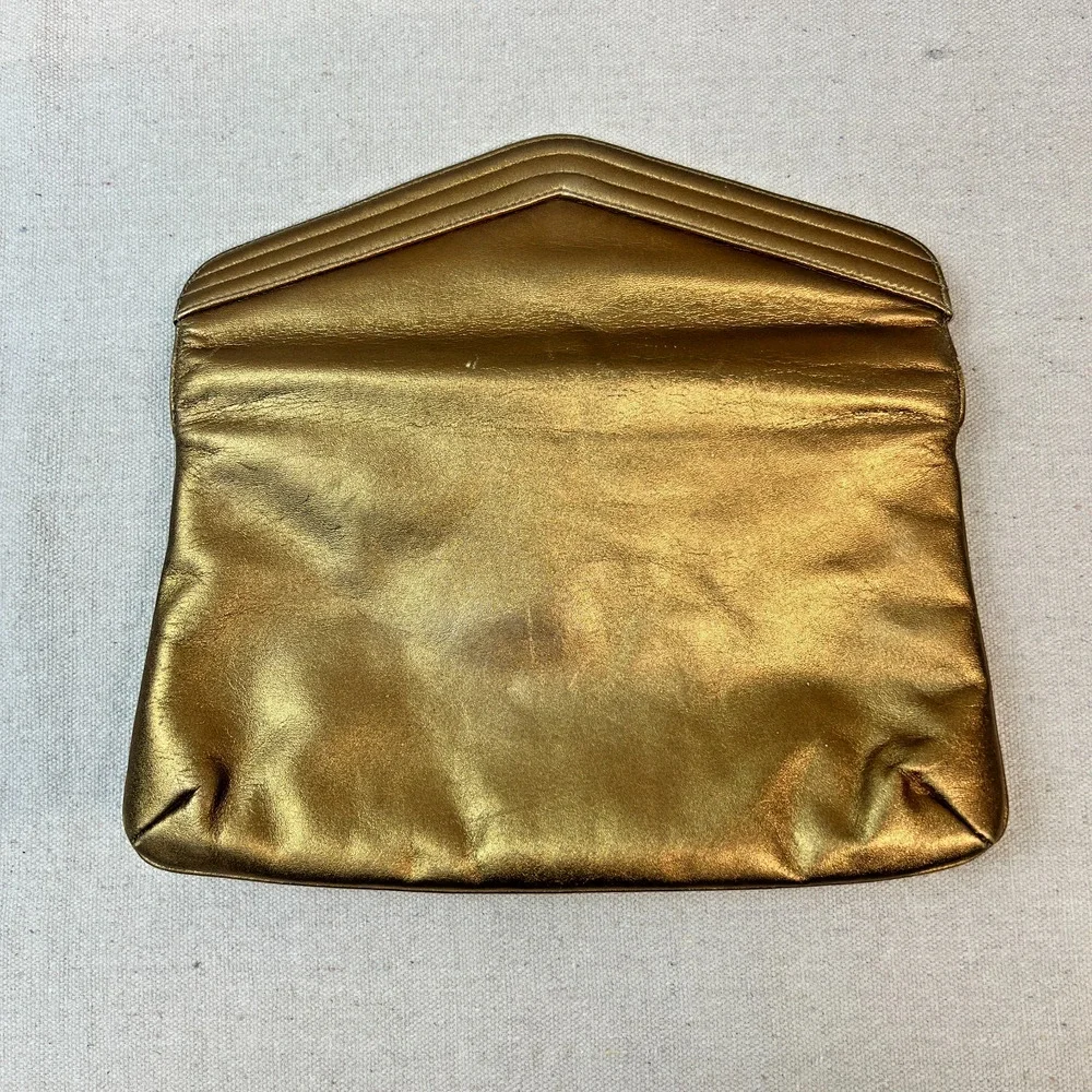 Vintage Morris Moskowitz Leather Envelope Leather Gold Clutch Snap Closure 1970s